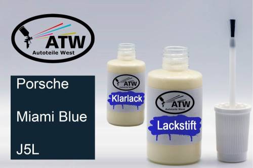 Porsche, Miami Blue, J5L: 20ml Lackstift + 20ml Klarlack - Set, von ATW Autoteile West.